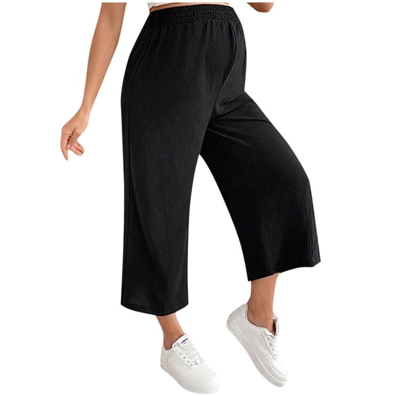 GigrtiJin Women Postpartum Cotton Palazzo Pants Solid Color Elastic Waisted High Rise Wide Leg Capris Pants for Maternity
