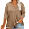 thumbnail image 1 of GigrtiJin Women Spring Summer Plus Size Tops V Neck 3/4 Sleeve Button Casual Tshirts Solid Color Loose Basic Tunic Tees, 1 of 7