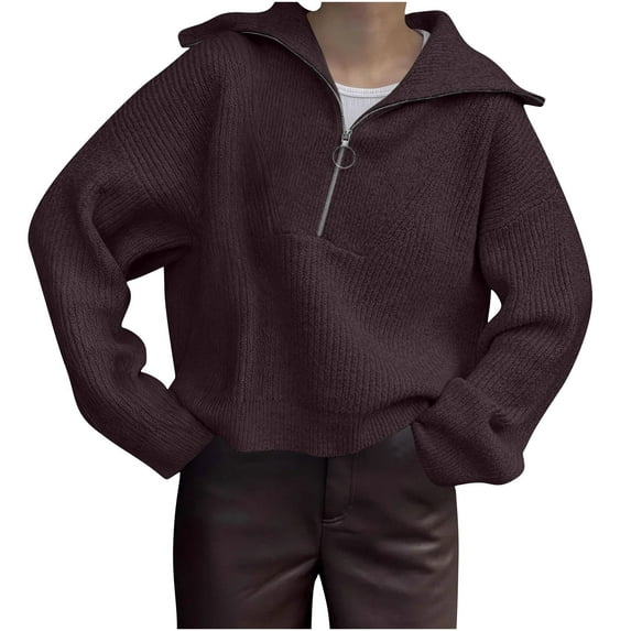 GigrtiJin Women Sweater Solid Color Ribbed Knitted 1/4 Zipper Lapel Long Sleeve Blouse Fall Winter Thermal Cozy Tunic