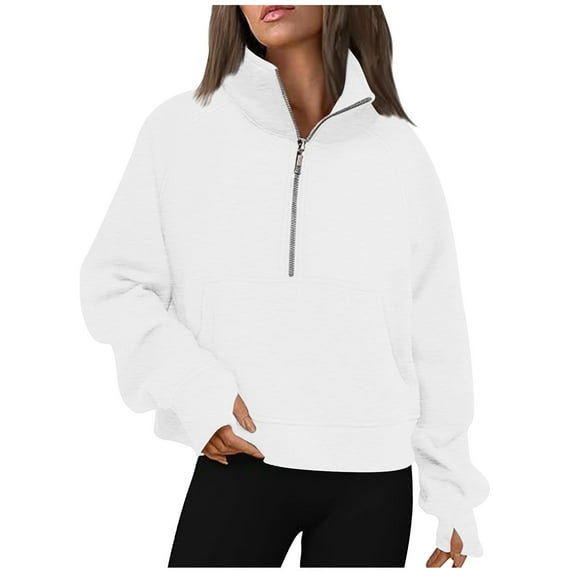 GigrtiJin Women Sweatshirts Half Zip Cropped Pullover Fleece Sweatshirt Long Sleeves Stand Collar Tops with Pocket