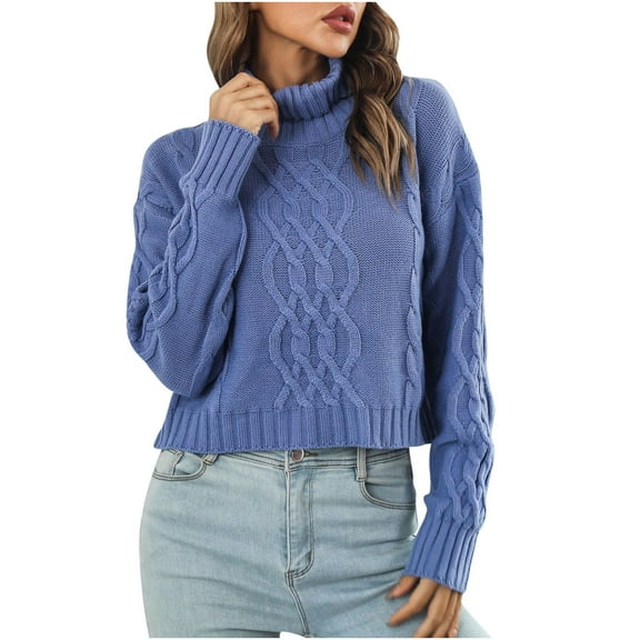 GigrtiJin Women Turtleneck Cropped Sweater Tops Long Sleeve Casual Solid Color Fashion Loose Comfy Pullover Sweaters