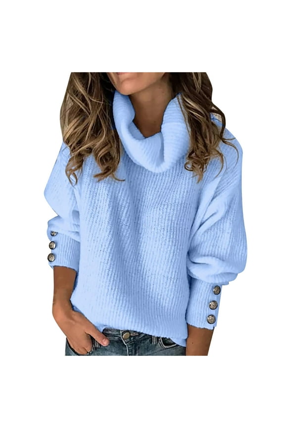 Women Turtleneck Sweaters Plus Size Long Sleeves Casual Loose Knitted Sweater Comfy Warm Pullover Tops