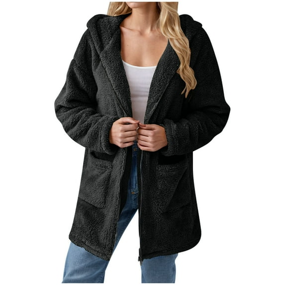 GigrtiJin Women Winter Fuzzy Fleece Hoodies Oversized Long Sleeve Zip up Outerwear Coat Comfy Warm Jacket with Pocket