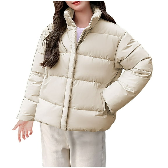 GigrtiJin Women Winter Short Puffer Jacket Zip up Long Sleeve down Jacket Casual Warm Cute Comfy Padded Coat with Pocket