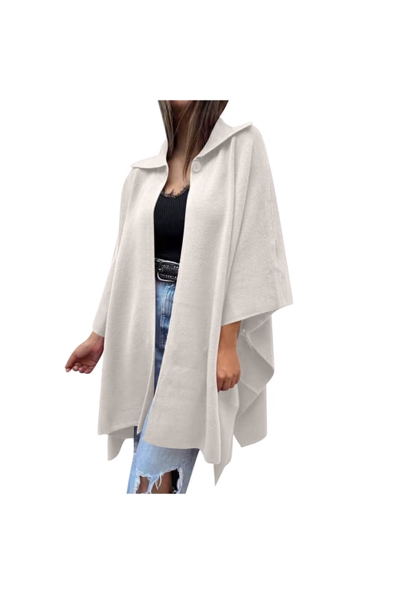 Women Wool Cape Coat Long Sleeve Open Front Cardigan Jacket Casual Lapel Outerwear Plus Size Trench Jacket