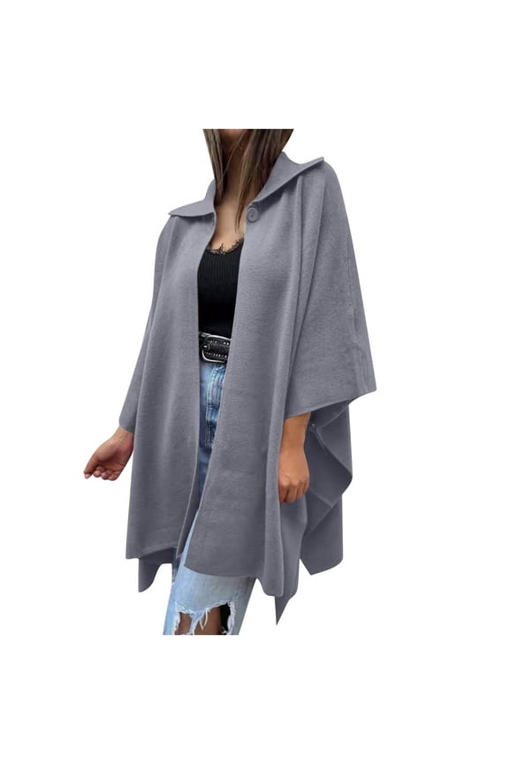Women Wool Cape Coat Long Sleeve Open Front Cardigan Jacket Casual Lapel Outerwear Plus Size Trench Jacket