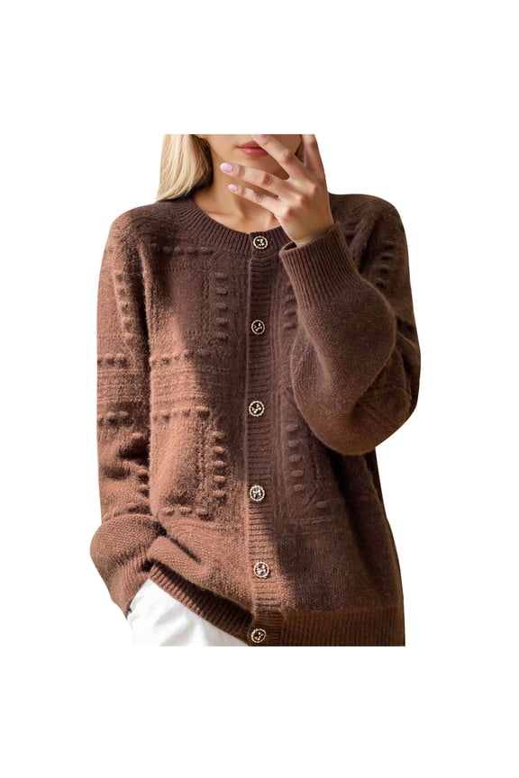Women lightweight Thermal Tops Solid Color Crew Neck Button Down Long Sleeve Knitted Sweater