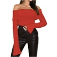 thumbnail image 1 of GigrtiJin Women off Shoulder Sweaters Long Sleeves Ribbed Knitted Going out Fall Solid Color Comfy Tops Blouse, 1 of 8