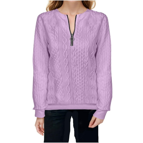 GigrtiJin Women's 1/4 Zip T-Shirt Long Sleeved Casual Solid Color Blouse Round Neck Loose Warm Pullover Tops