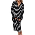 thumbnail image 1 of GigrtiJin Women's Fall Long Sleeves Striped Sweaters Dress V Neck Collared Side Slit Casual Maxi Dresses, 1 of 7