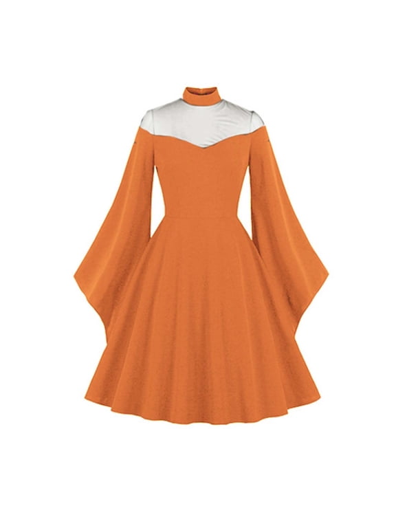 Women's Gothic Dress Vintage Mesh Flare Sleeve High Waist A-Line Dress Cocktail Party Casual Dress