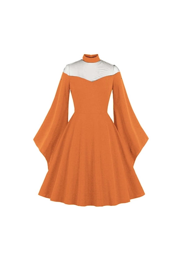 Women's Gothic Dress Vintage Mesh Flare Sleeve High Waist A-Line Dress Cocktail Party Casual Dress