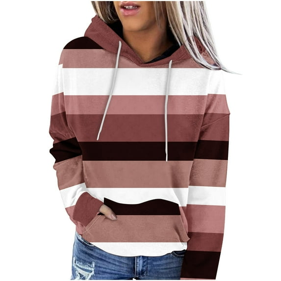 GigrtiJin Women's Striped Hooded Sweatshirt Long Sleeves Casual Pullover Loose Sweatshirts Tops with Pockets