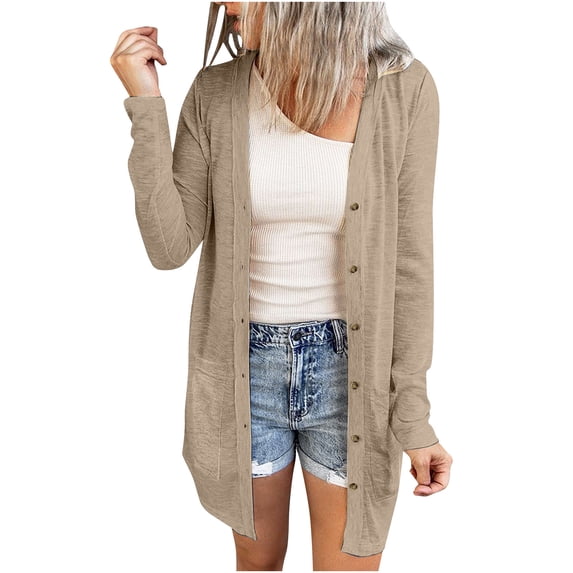 GigrtiJin Women's Long Sleeves Cardigan Coats Fall Casual Button down Open Front Solid Color Tops with Pockets