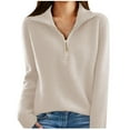 thumbnail image 1 of GigrtiJin Women's Winter Pullover Sweaters Long Sleeve Half Zip Lapel Knit Blouse Casual Solid Color Comfy Tops, 1 of 6