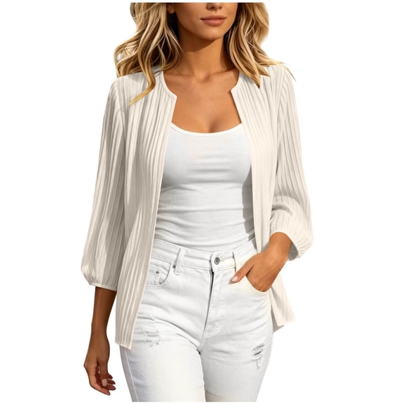 GigrtiJin Women's 3/4 Sleeve Cardigan Pleated Open Front Cardigan Trendy Casual Baggy Lightweight Going Out Cardigan