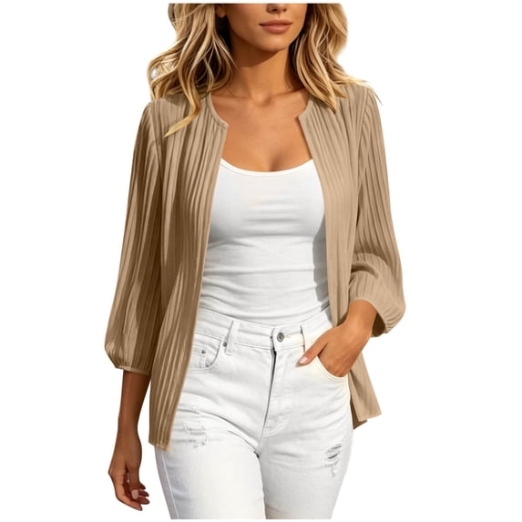 GigrtiJin Women's 3/4 Sleeve Cardigan Pleated Open Front Cardigan Trendy Casual Baggy Lightweight Going Out Cardigan