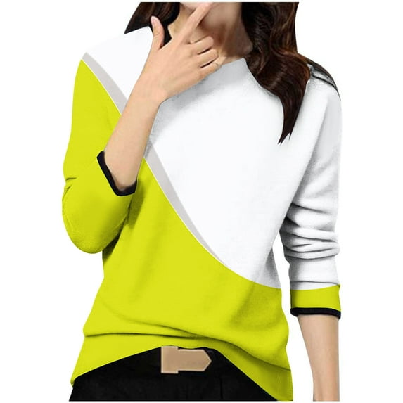GigrtiJin Women's Basic Colorblock Tops Round Neck Long Sleeves Casual Loose Blouse Comfy Pullover Fall Shirts