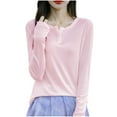 thumbnail image 1 of GigrtiJin Women's Basic Pullover Blouse Solid Color Round Neck Long Sleeve Slim Shirt Trendy Lightweight Sweater Tops, 1 of 3