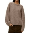 thumbnail image 1 of GigrtiJin Women's Basic Pullover Thermal Sweater Solid Color Round Neck Long Sleeve Casual Blouse, 1 of 3