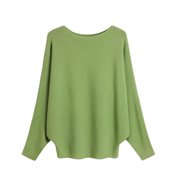 GigrtiJin Women's Boat Neck Sweaters Long Sleeves Knitted Pullover Sweater Tops Comfy Solid Color Loose Blouse