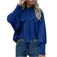 thumbnail image 1 of GigrtiJin Women's Bow Tie Neck Shirts Casual Long Lantern Sleeves Pleated Blouses Mock Neck Solid Color Tee Tops, 1 of 5