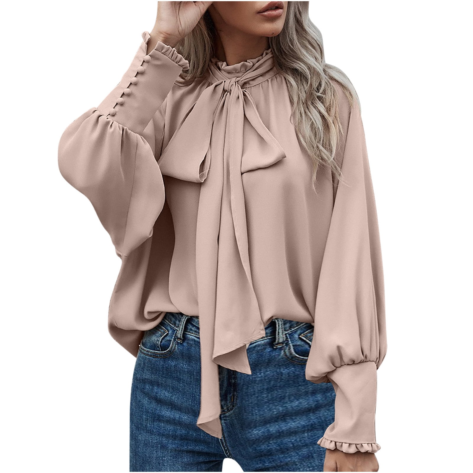 Plus Size Casual Solid Petal Sleeve Bow Tie Neck Short Sleeve Blouse Shirt Top B2040 $11