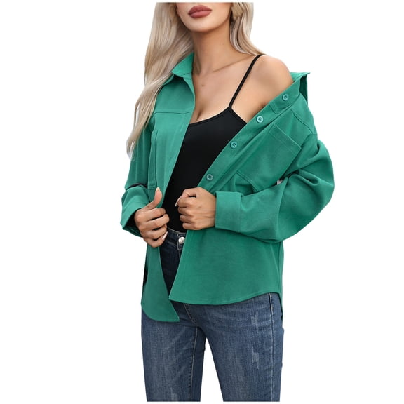 GigrtiJin Women's Button down Shirt Casual Long Sleeves Solid Color Shirts Fashion Loose Work Tops with Pocket