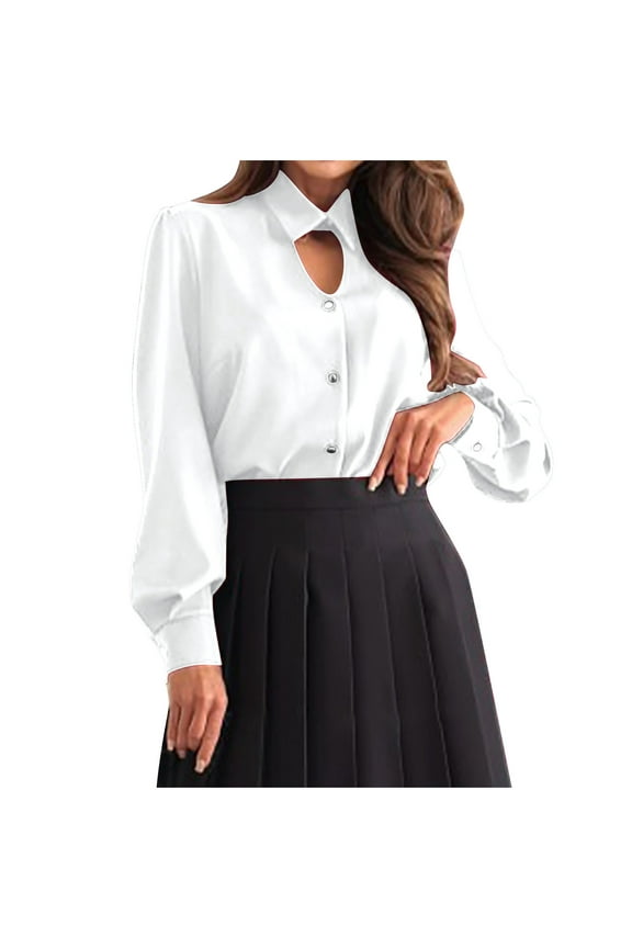 Women's Button down Shirts Classic Solid Color Dress Shirt Work Business Casual Long Sleeve Blouse Tops