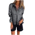 thumbnail image 1 of GigrtiJin Women's Button down Shirts Plus Size Solid Color Lapel Long Sleeved Cardigan Top Casual Loose Comfy Shirt, 1 of 6