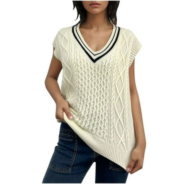 GigrtiJin Women's Cable Knitted Sweater Vest 2024 Sleeveless V Neck Pullover Tops Trendy Comfy Casual Sweaters