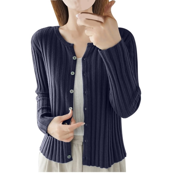 GigrtiJin Women's Cardigan Sweater Top Solid Color Long Sleeved Button Knit Sweater Round Neck Casual Sweater Jacket