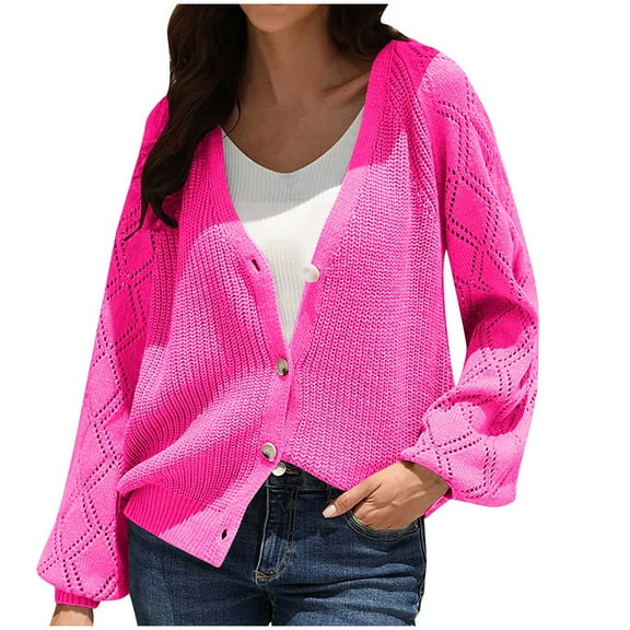 GigrtiJin Women's Cardigan V-Neck Sweaters Casual Long Sleeved Button down Solid Color Loose Sweater Jackets