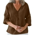 thumbnail image 1 of GigrtiJin Women's Casual 3/4 Sleeve Blouse Solid Color V-Neck Fashion Loose Top Summer Comfy Basic Shirts, 1 of 6