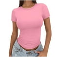 thumbnail image 1 of GigrtiJin Women's Casual Basic Shirts Short Sleeve Going out Crop Tops Summer Slim Crew Neck Tight Blouse T Shirts, 1 of 5
