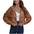 thumbnail image 1 of GigrtiJin Women's Casual Hooded Cropped Corduroy Shacket Jackets Casual Long Sleeve Zip up Coats with Pockets, 1 of 5