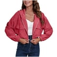 thumbnail image 1 of GigrtiJin Women's Casual Hooded Cropped Corduroy Shacket Jackets Casual Long Sleeve Zip up Coats with Pockets, 1 of 5