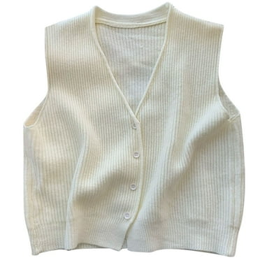 GigrtiJin Women's Casual Knitted Vest Sleeveless V-Neck Button down Sweater Tops Solid Color Cardigan Blouses