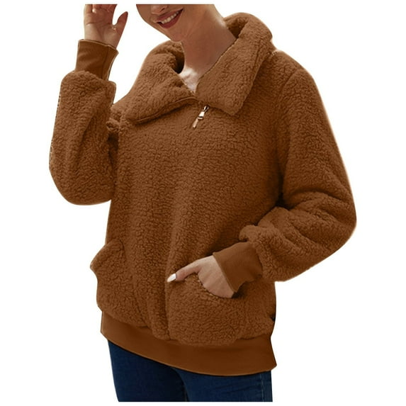 GigrtiJin Women's Casual Long Sleeve Fleece Sweatshirt Half Zip Lapel Collar Solid Color Pullover Tops with Pockets