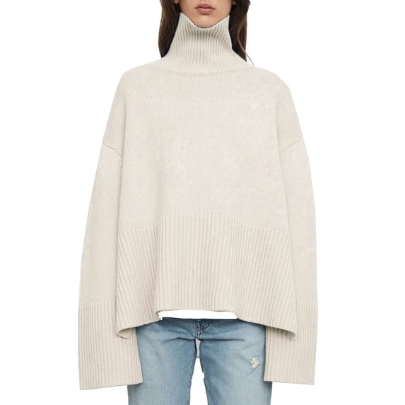 GigrtiJin Women's Casual Turtleneck Sweater Long Sleeves Knitted Solid Color Sweater Top Casual Loose Warm Blouse