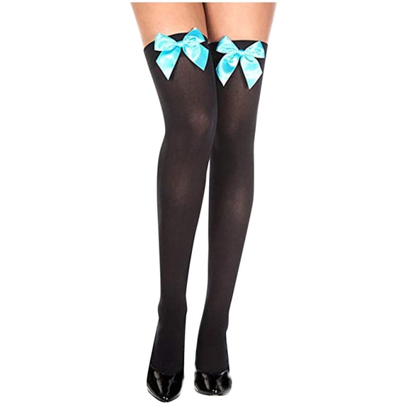 GigrtiJin Women's Christmas Long Tube Socks Solid Color Bow Tie Lace Trim Thigh High Stockings