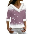 thumbnail image 1 of GigrtiJin Women's Christmas Printed Top Casual Long Sleeved Plush V-Neck Blouse Fashion Comfy Pullover Shirts, 1 of 3