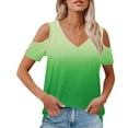 thumbnail image 1 of GigrtiJin Women's Cold Shoulder Tops Short Sleeve V Neck Gradient Color Openwork Knit Blouse Trendy Loose Shirt, 1 of 7