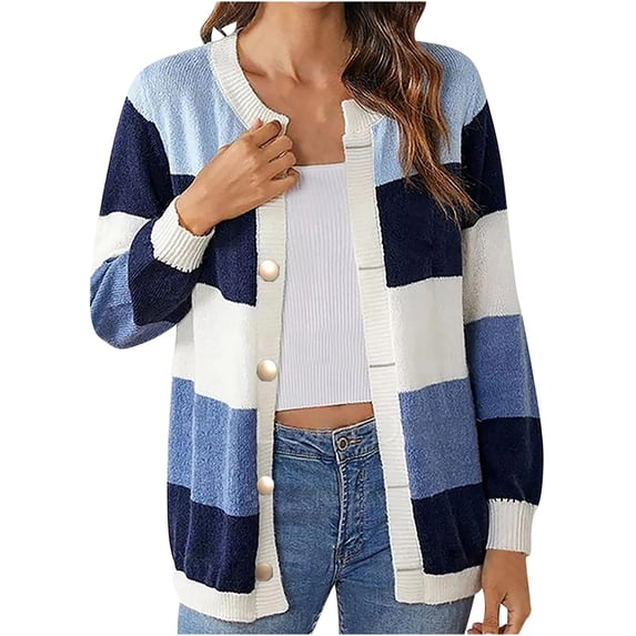 GigrtiJin Women's Color Block Cardigan Sweaters Long Sleeve Knitted Button down Tops Outwear Loose Cozy Blouses