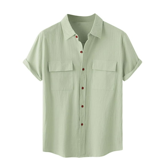 GigrtiJin Women's Cotton Linen Shirt Button down Short Sleeves Lapel Shirts Solid Color Casual Fashion Tops Blouse