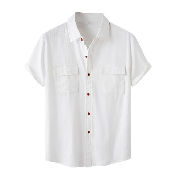 GigrtiJin Women's Cotton Linen Shirt Button down Short Sleeves Lapel Shirts Solid Color Casual Fashion Tops Blouse