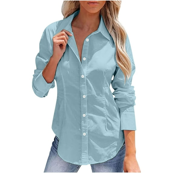 GigrtiJin Women's Cotton Linen Shirts Long Sleeve Collared Button down Shirt Work Office Solid Color Blouses Tops