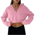 thumbnail image 1 of GigrtiJin Women's Crop Zip up Hooded Sweatshirts Casual Long Sleeves Hoodies Tops Fashion Solid Color Blouses, 1 of 9