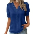 thumbnail image 1 of GigrtiJin Women's Elegant Lace V Neck Shirt Plus Size Short Sleeve Solid Color Blouse Casual Comfy Lightweight Top, 1 of 7