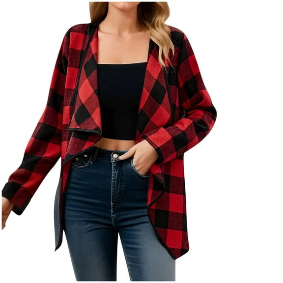 GigrtiJin Women's Fall Plaid Cardigan Shirt Long Sleeve Lapel Casual Loose Tops Fashion Comfy Basic Blouse Coat
